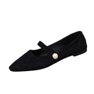 Generic Ladies Flat Shoes Pointed Toe Casual Pumps Shoes Solid Color Stylish Breathable Non-Slip Comfortable Loafers for Women Office Leisure Black