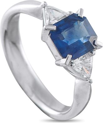 Luxury Bazaar Platinum 0.43 ct Diamond and 1.63 ct Sapphire Three Stone Ring MF02-110525
