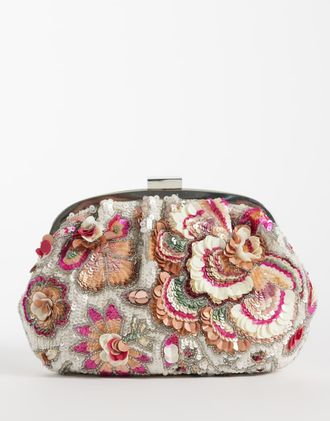 Accessorize Pochette morbida color argento a fiori-Multi
