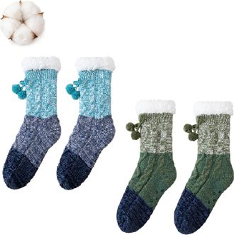 Generic Knitted Ultra-Thick Slipper Home Socks, Ultra-thick Slipper Home Socks, Calf-Length for Girls Gift with Grippers Non Slip Fleece Lining Heat Holding (