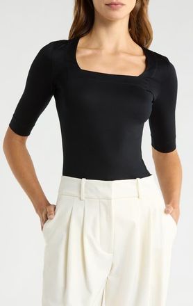 Akris Square Neck Jersey T-Shirt in Black at Nordstrom, Size 10