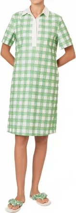 Rosie Assoulin Mini Rugby Picnic Embroidered Gingham Dress In Grass Green