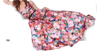 Tarik Ediz Strapless Floral Ballgown In Floral/multi