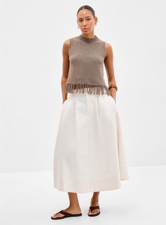 Contemporaine Womens Pleated structured twill flared skirt