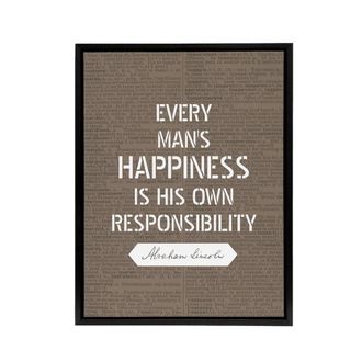 Artery8 Abraham Lincoln Happiness Quote Framed Canvas Wall Art Print in Brown | Size: W24 x H32