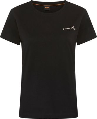 Boss Orange by Hugo Boss T-Shirt BOSS ORANGE Elove Premium Damenmode, Damen, Gr. XL, schwarz 001, Single Jersey, Obermaterial: 100% Baumwolle, unifarben, slim fit normal, Rund