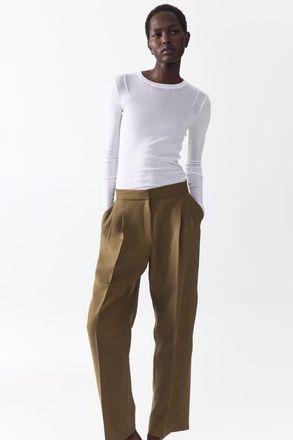H&M Barrel-leg Twill Trousers in Khaki Green at Nordstrom, Size 10