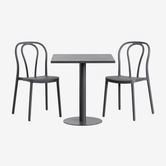 Sklum Sklum - Set De Mesa Cuadrada 70x70 Cm Y 2 Sillas De Jard&iacute;n Mizzi