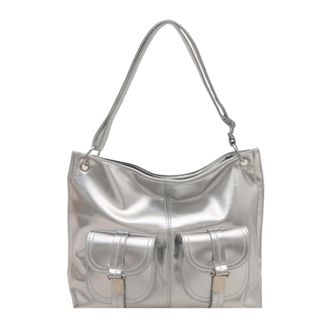 Generic Women PU Material Fashion Crossbody Shoulder Bag for Shop(Silver) (Silver)