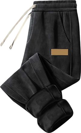Generic Mens Fleece Lined Joggers, Mens Winter Corduroy Trousers Fleece Jogging Bottoms Elasticated Jogging Tracksuit Bottoms Sweatpants Thick Casual Corduroy