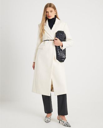 River Island Womens Coat Cream Tailored Belted - Size 16 UK