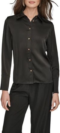 DKNY Satin Button-Up Shirt in Black at Nordstrom, Size X-Large