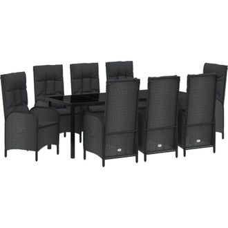 vidaXL Conjunto De Comedor De Jard&iacute;n 9 Pcs Negro Rat&aacute;n Sint&eacute;tico Vidaxl