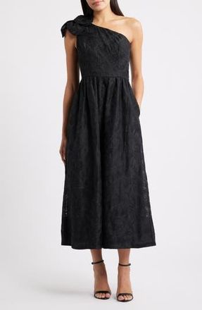 Lilly Pulitzer Lynsi Rosette One Shoulder Midi Dress in Noir Sunset Bloom at Nordstrom Rack, Size 12