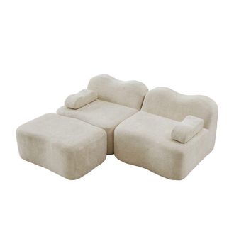 Urban Meuble Sof&aacute; rinconero modular de 2 plazas en terciopelo con puf, beige