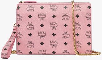 MCM Wristlet Standing Pouch w/ Chain Strap in Visetos