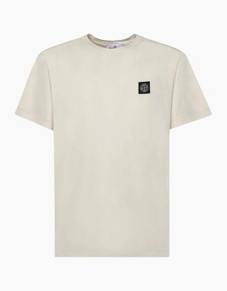 Stone Island Mens Stone Island Compass Patch Logo Neutral Light Beige T-shirt - Navy - Size: 44