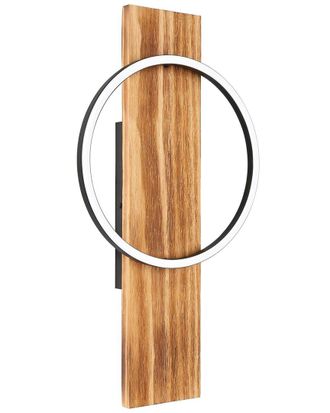 Eglo Eglo Boyal 1 Light Integrated Led Wall Light With Brushed Pine Wood Finish & Black Shade