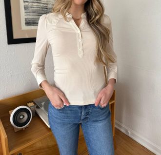 Current Air Rory Collared Knit Top In Cream