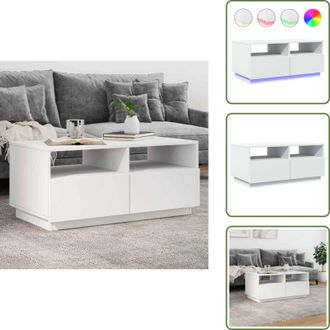 vidaXL Tavolino da divano - vidaXL Tavolino da Soggiorno con Luci LED Bianco 90x49x40 cm - Tavolino porta telefono