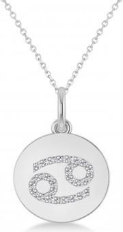 Allurez Diamond Cancer Zodiac Disk Pendant Necklace 14k White Gold (0.13ct)