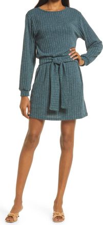 Fraiche by J Tie Front Long Sleeve Dress In Heather Green
