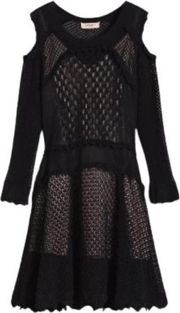 Twinset Kanten Off-Shoulder Jurk Set - Dames - Korte kleedjes - Zwart - M - Leer - Kleedjes