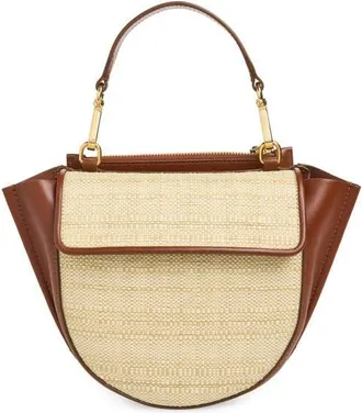 Wandler Mini Hortensia Two-Tone Leather & Raffia Handbag in Beige Raffia at Nordstrom