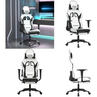 vidaXL Sedia da Gaming con Poggiapiedi Bianco e Nero in Similpelle - Sedia da gioco - Sedia con poggiapiedi