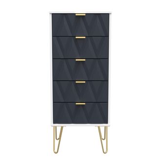 Welcome Furniture Glitz Ready Assembled 5 Drawer Tallboy in Indigo Matt & White - Welcome Furniture | TJ Hughes