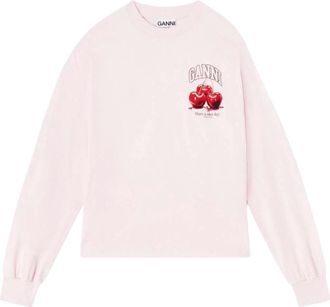 Ganni Pink Round Neck Graphic T-Shirt