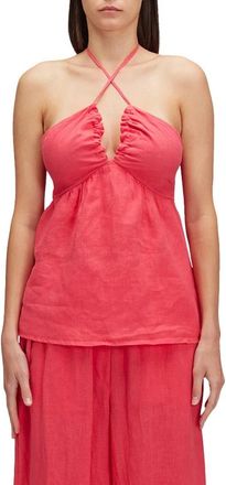 Sundek Fuchsia Linnen V-Hals Top - Dames - Tops zonder mouwen - Roze - S - Linnen - Tops