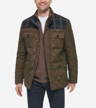 Cole Haan Mens Mix Media Diamond Quilted Jacket - Green Size 2XL