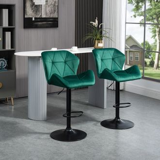 HOMCOM Of 2 Luxurious Velvet-Touch Bar Stools w/ Metal Frame Footrest Base in Green