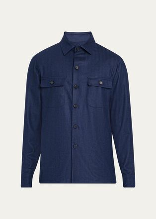 Cesare Attolini Mens Wool Micro-Herringbone Overshirt