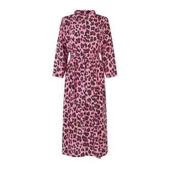 Lollys Laundry Shirt Dresses, female, Pink, S, Leopard Print Maxi Dress Neon Pink