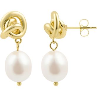 Adornia Knot & Freshwater Pearl Drop Earrings in White/Gold at Nordstrom Rack