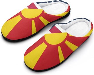 Generic U.S. And Macedonia Flag Fashion Cotton Slippers for Women Memory Foam House Slippers Non-Slip House Bedroom Shoes