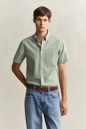GANT Men Gingham Classic Poplin Short Sleeve Shirt (XXXL) HERB GREEN