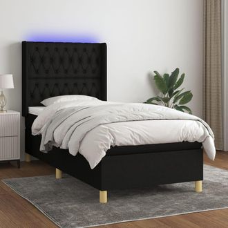 vidaXL Vidaxl - Cama Box Spring Colch&oacute;n Y Luces Led Tela Negro 80x200 Cm