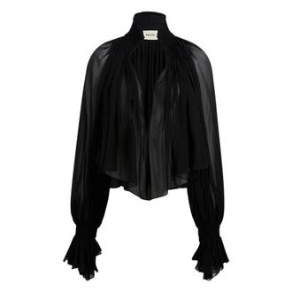 Khaite Blouses, female, Black, Size: M Durer Ruffled High-Neck Top
