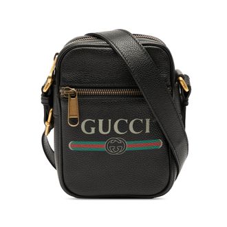 Gucci Tweedehands Mini Gegrende Kalfsleer Logo Schoudertas