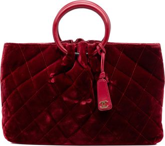 Chanel Pre-owned Womens Cc Quilted Velvet Top Handle Bag - Dark Red Textile - One Size