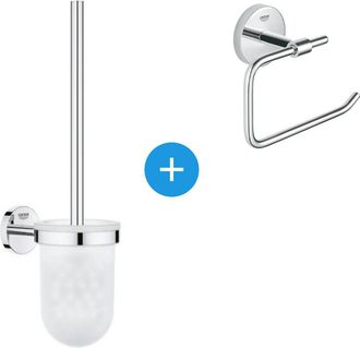 GROHE Baucosmopolitan Juego De Accesorios Con Escobillero De Pared + Portarollos De Papel Met&aacute;lico, Cromo (40463001-duoessentials) - Grohe