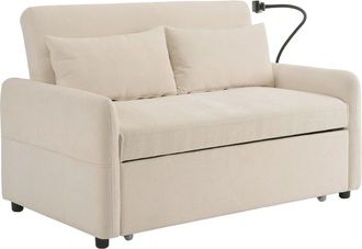 STILVORA Sof&aacute; Convertible 2 Plazas En Chenilla Con Respaldo Ajustable, Usb, Soporte Para Tel&eacute;fono Y 2 Cojines, Beige