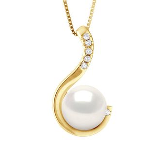 Ateliers Saint Germain Womens Pendant Jewelry 0,06 Cts White Gold and Real Cultured Freshwater Pearl - COLOR NATURAL - Round 9-10 mm - Yellow - One Size