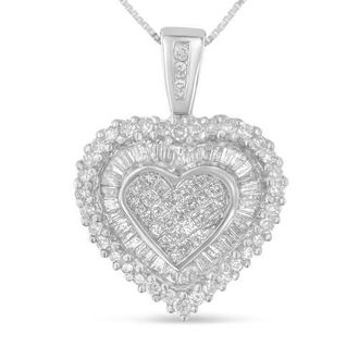 House of Brilliance 10K White Gold 1 cttw Multi Cut 1 cttw Diamond Heart Pendant Necklace at Nordstrom