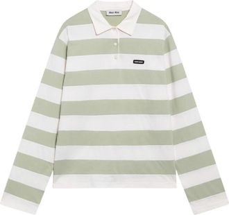 Miu Miu Gestreepte Jersey Polo Shirt - Dames - Polos - Groen - M - Katoen - Tops