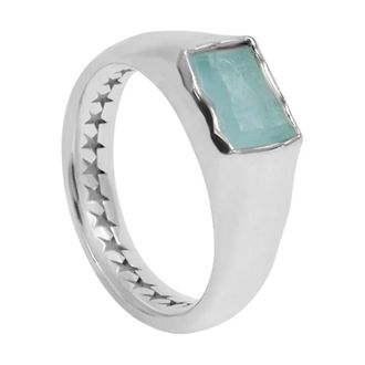 TwoJeys Accessoires, Heren, Grijs, 55 MM, Rechthoekige Ring met Blauwe Steen