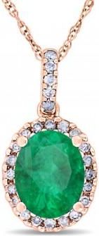 Allurez Lab Emerald & Halo Diamond Pendant Necklace 14k Rose Gold 2.14ct